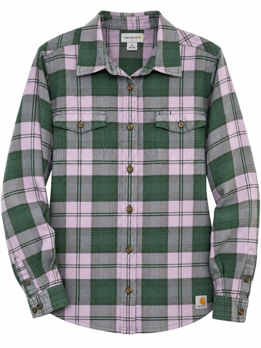 Carhartt Women's XL Plaid Flannel Button Down Shirt Green Lavender Workwear